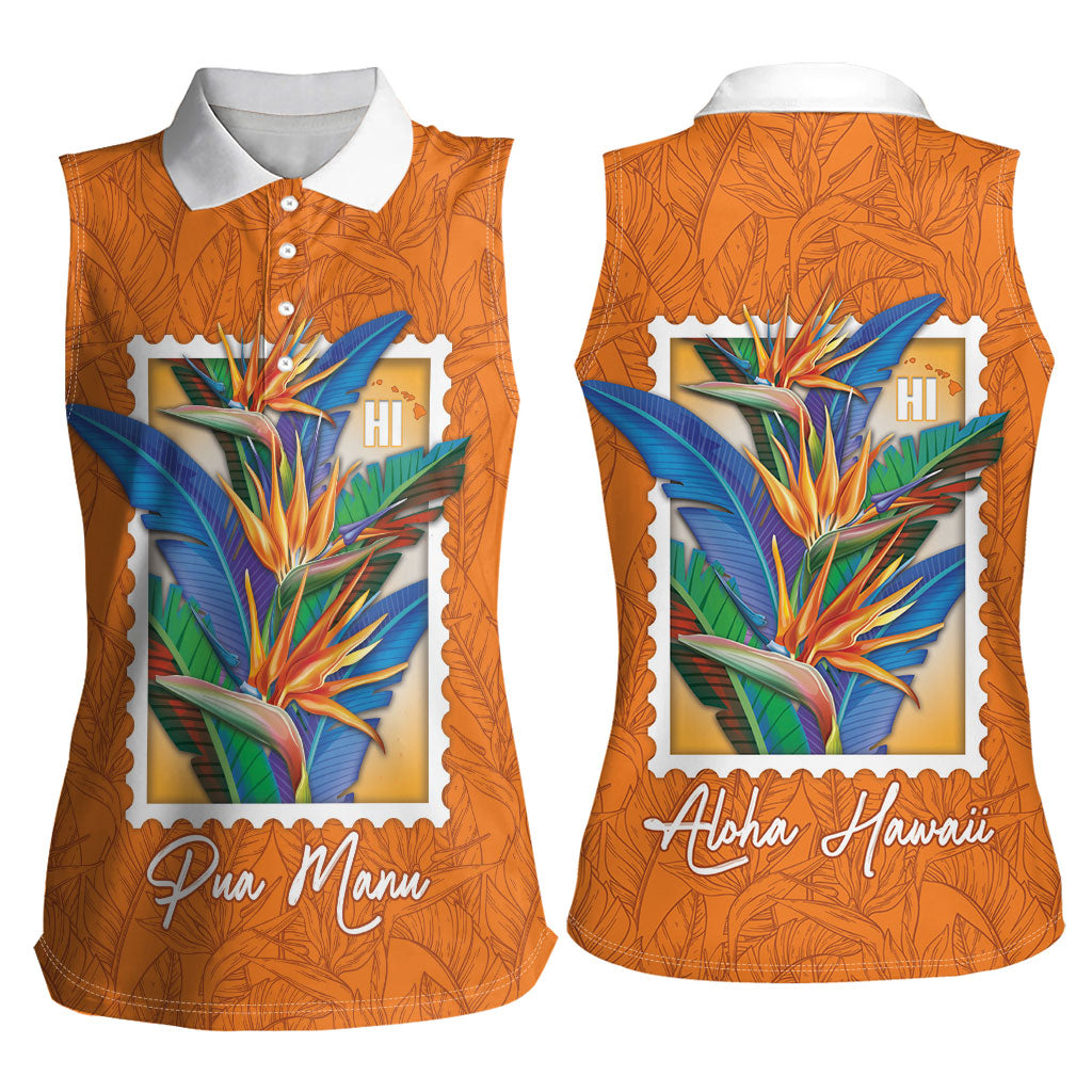 Aloha Hawaii Pua Manu Women Sleeveless Polo Shirt Hawaiian Bird of Paradise Flowers Stylized Stamp LT14 - Polynesian Pride
