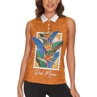 Aloha Hawaii Pua Manu Women Sleeveless Polo Shirt Hawaiian Bird of Paradise Flowers Stylized Stamp LT14 - Polynesian Pride