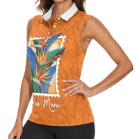 Aloha Hawaii Pua Manu Women Sleeveless Polo Shirt Hawaiian Bird of Paradise Flowers Stylized Stamp LT14 - Polynesian Pride