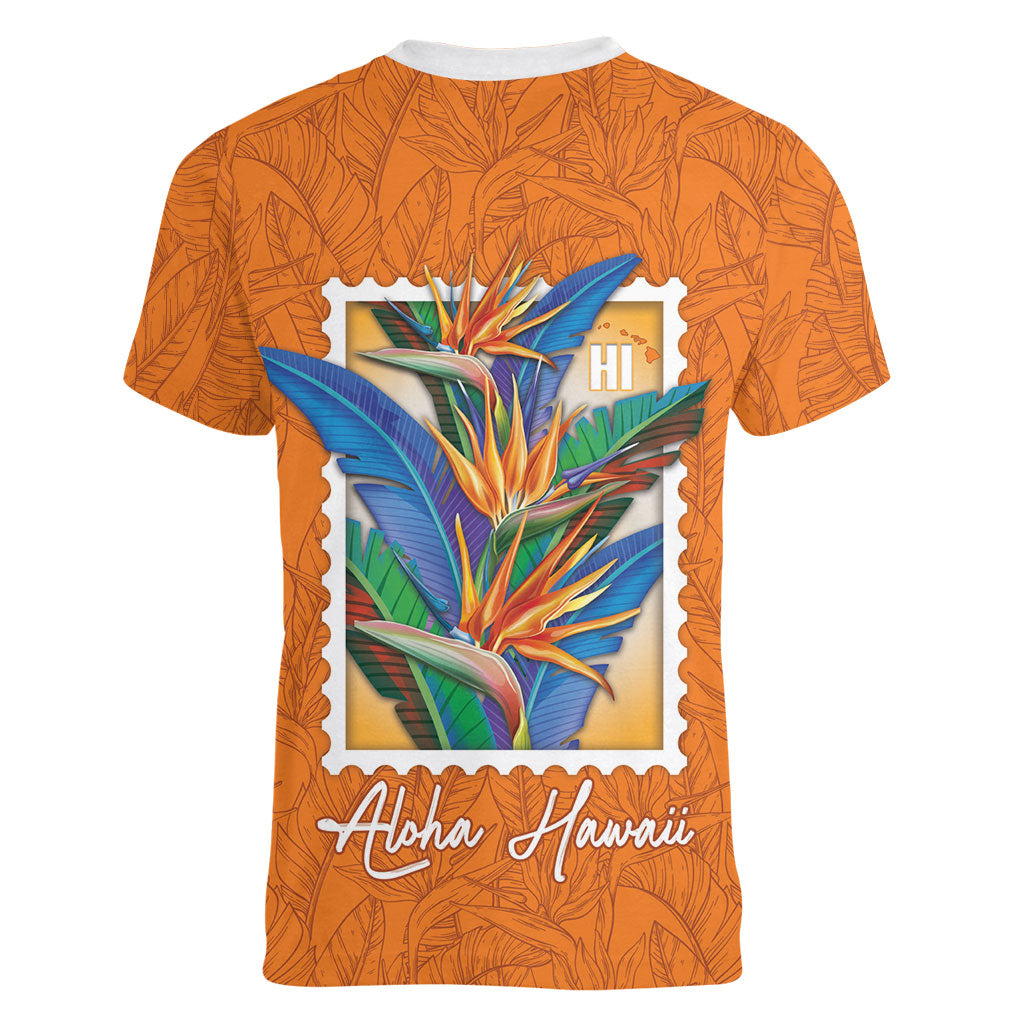 Aloha Hawaii Pua Manu Women V-Neck T-Shirt Hawaiian Bird of Paradise Flowers Stylized Stamp LT14 - Polynesian Pride