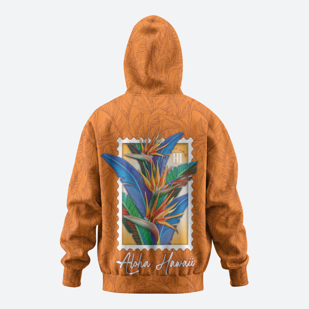 Aloha Hawaii Pua Manu Zip Hoodie Hawaiian Bird of Paradise Flowers Stylized Stamp LT14 - Polynesian Pride