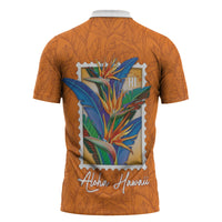 Aloha Hawaii Pua Manu Zipper Polo Shirt Hawaiian Bird of Paradise Flowers Stylized Stamp LT14 - Polynesian Pride