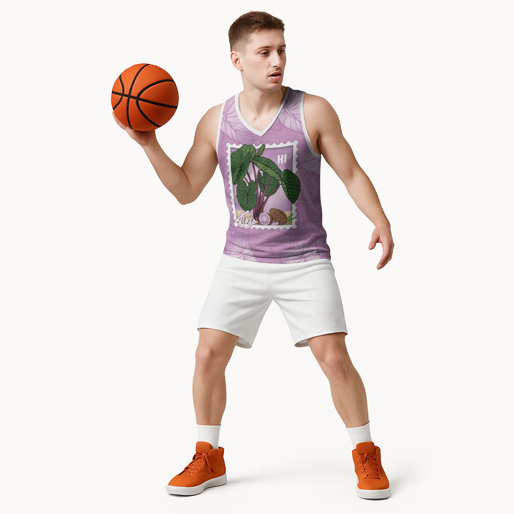 Aloha Hawaii Kalo Basketball Jersey Hawaiian Taro Leaves Stylized Stamp LT14 - Polynesian Pride