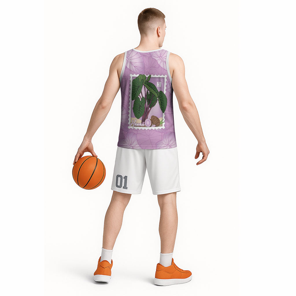Aloha Hawaii Kalo Basketball Jersey Hawaiian Taro Leaves Stylized Stamp LT14 - Polynesian Pride