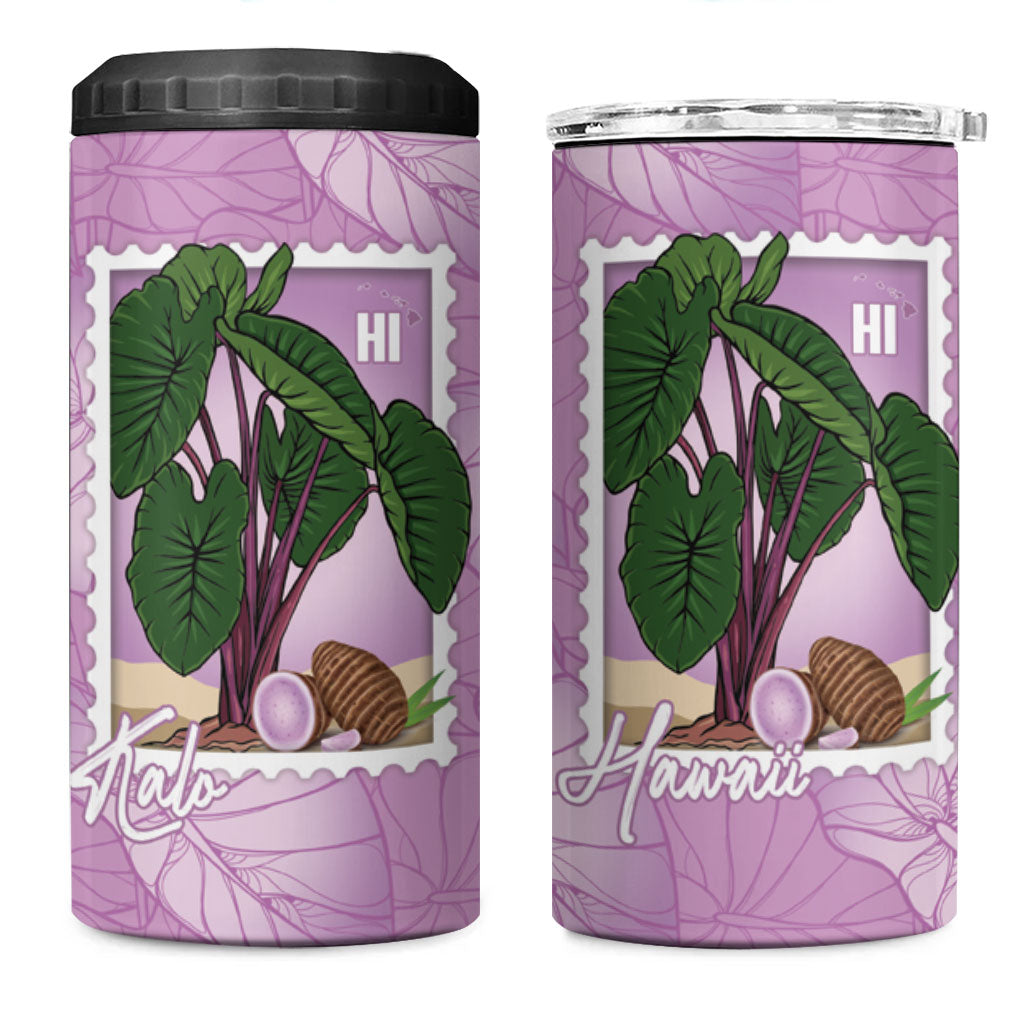 Aloha Hawaii Kalo 4 in 1 Can Cooler Tumbler Hawaiian Taro Leaves Stylized Stamp