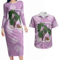 Aloha Hawaii Kalo Couples Matching Long Sleeve Bodycon Dress and Hawaiian Shirt Hawaiian Taro Leaves Stylized Stamp LT14 Purple - Polynesian Pride