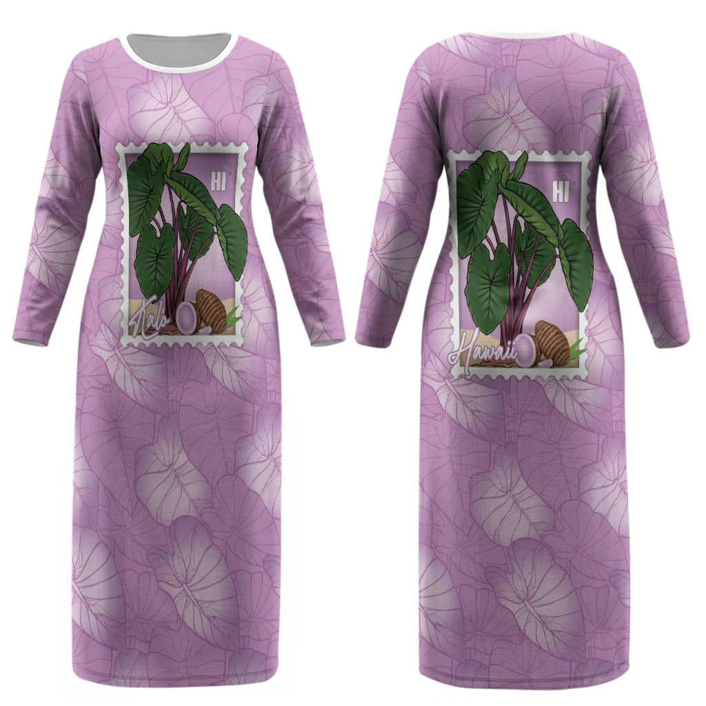 Aloha Hawaii Kalo Couples Matching Long Sleeve Bodycon Dress and Long Sleeve Button Shirt Hawaiian Taro Leaves Stylized Stamp LT14 - Polynesian Pride