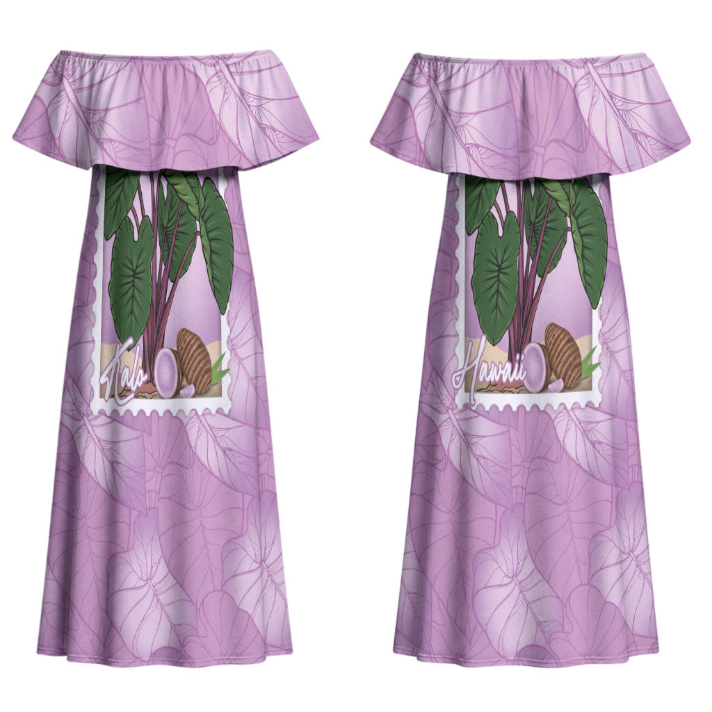 Aloha Hawaii Kalo Couples Matching Off Shoulder Maxi Dress and Hawaiian Shirt Hawaiian Taro Leaves Stylized Stamp LT14 - Polynesian Pride