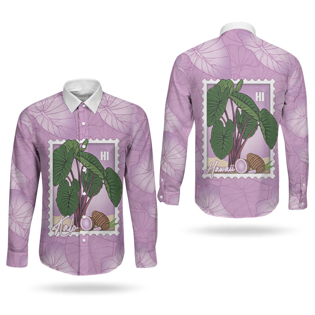 Aloha Hawaii Kalo Couples Matching Off Shoulder Short Dress and Long Sleeve Button Shirt Hawaiian Taro Leaves Stylized Stamp LT14 - Polynesian Pride
