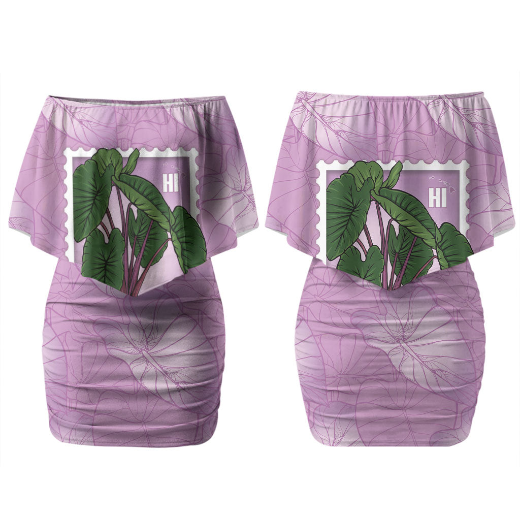 Aloha Hawaii Kalo Couples Matching Off Shoulder Short Dress and Long Sleeve Button Shirt Hawaiian Taro Leaves Stylized Stamp LT14 - Polynesian Pride