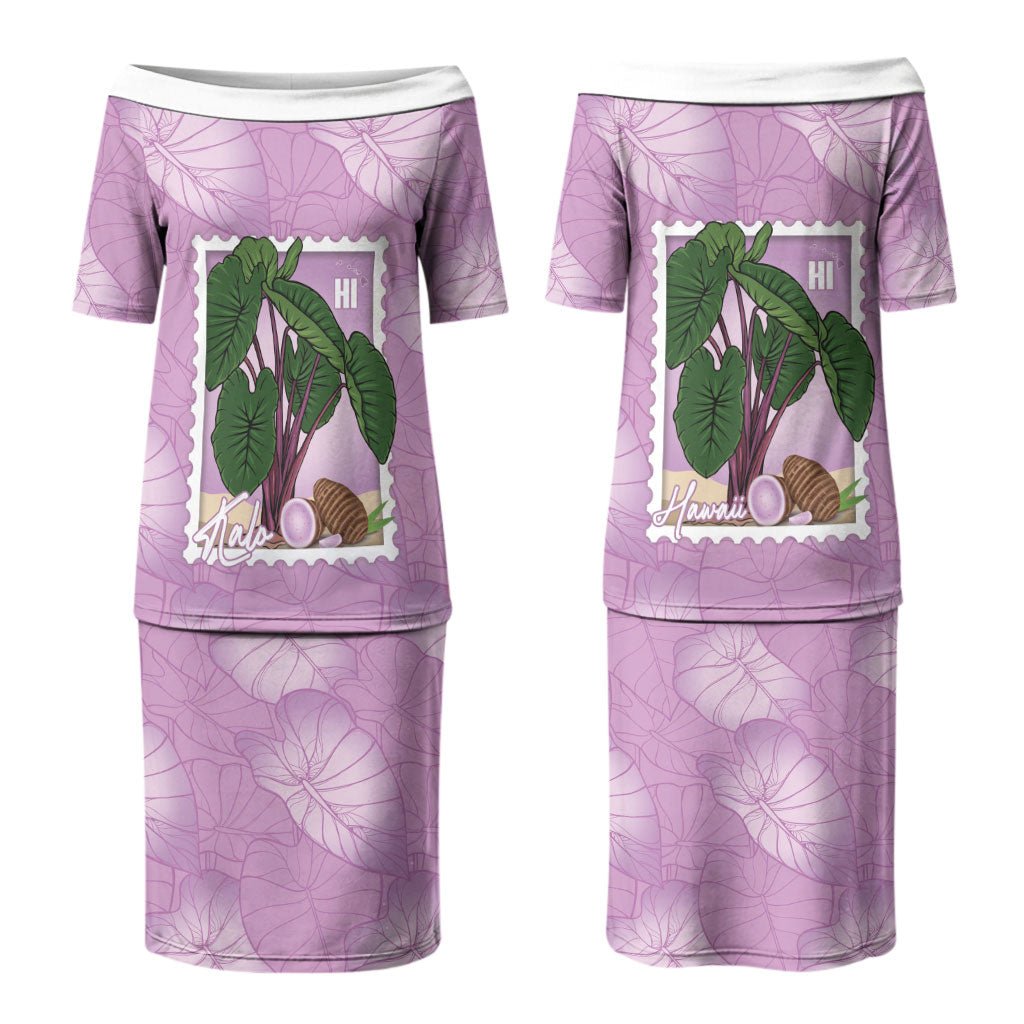 Aloha Hawaii Kalo Couples Matching Puletasi and Hawaiian Shirt Hawaiian Taro Leaves Stylized Stamp LT14 - Polynesian Pride