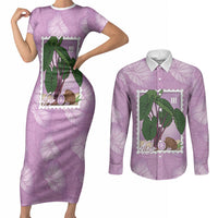 Aloha Hawaii Kalo Couples Matching Short Sleeve Bodycon Dress and Long Sleeve Button Shirt Hawaiian Taro Leaves Stylized Stamp LT14 Purple - Polynesian Pride