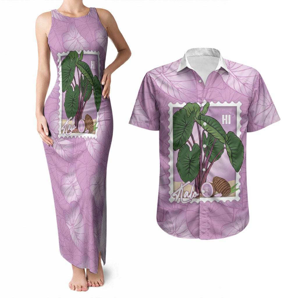 Aloha Hawaii Kalo Couples Matching Tank Maxi Dress and Hawaiian Shirt Hawaiian Taro Leaves Stylized Stamp LT14 Purple - Polynesian Pride