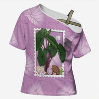 Aloha Hawaii Kalo Cross Shoulder Shirt Hawaiian Taro Leaves Stylized Stamp LT14 Female Purple - Polynesian Pride