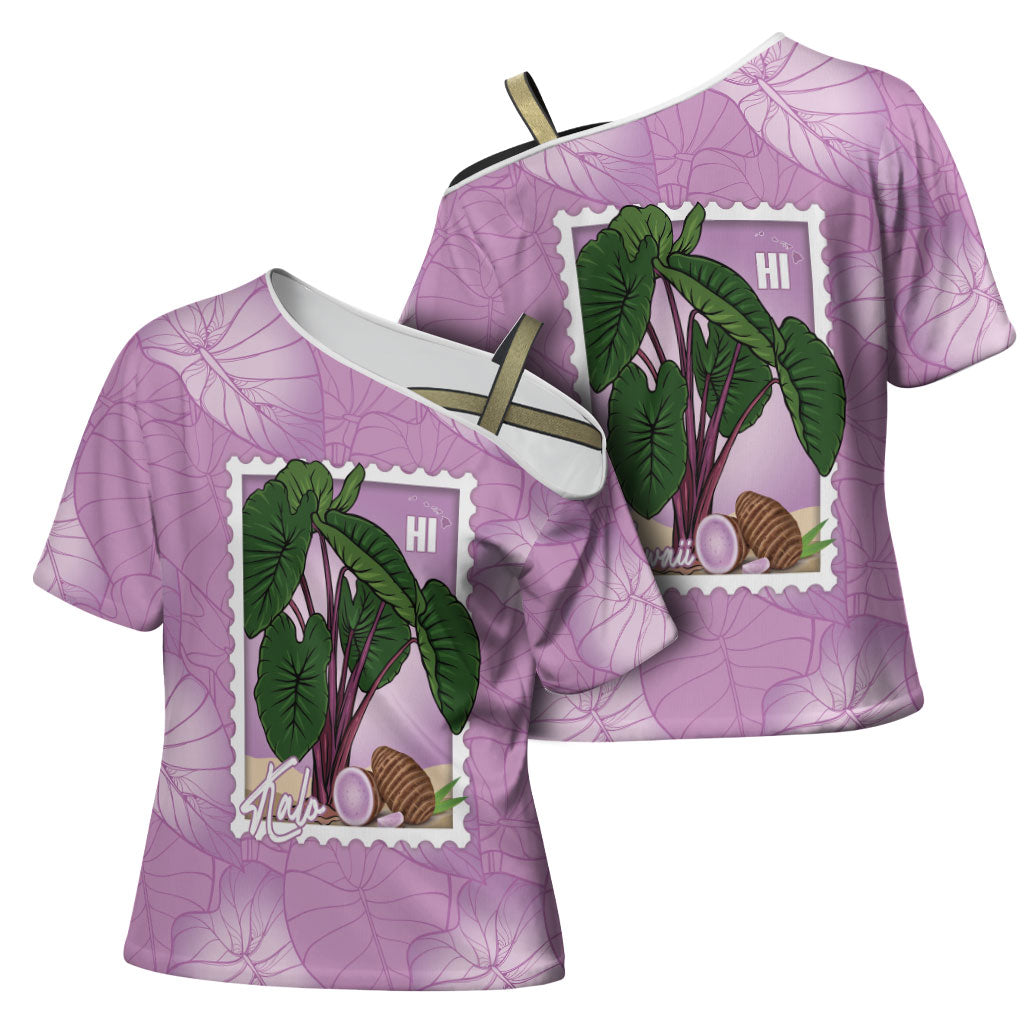 Aloha Hawaii Kalo Cross Shoulder Shirt Hawaiian Taro Leaves Stylized Stamp LT14 - Polynesian Pride