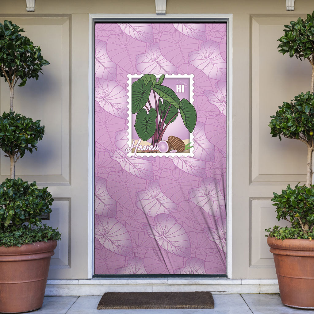 Aloha Hawaii Kalo Door Cover Hawaiian Taro Leaves Stylized Stamp LT14 Purple - Polynesian Pride