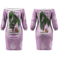Aloha Hawaii Kalo Family Matching Off The Shoulder Long Sleeve Dress and Hawaiian Shirt Hawaiian Taro Leaves Stylized Stamp LT14 Mom's Dress Purple - Polynesian Pride
