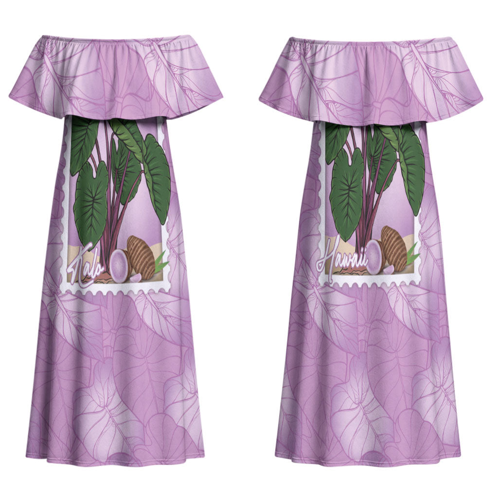 Aloha Hawaii Kalo Family Matching Off Shoulder Maxi Dress and Hawaiian Shirt Hawaiian Taro Leaves Stylized Stamp LT14 Mom's Dress Purple - Polynesian Pride
