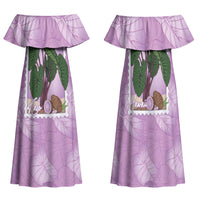Aloha Hawaii Kalo Family Matching Off Shoulder Maxi Dress and Hawaiian Shirt Hawaiian Taro Leaves Stylized Stamp LT14 Mom's Dress Purple - Polynesian Pride