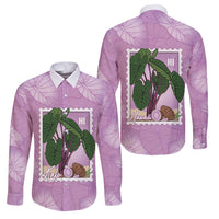 Aloha Hawaii Kalo Family Matching Off Shoulder Maxi Dress and Hawaiian Shirt Hawaiian Taro Leaves Stylized Stamp LT14 Dad's Shirt - Long Sleeve Purple - Polynesian Pride