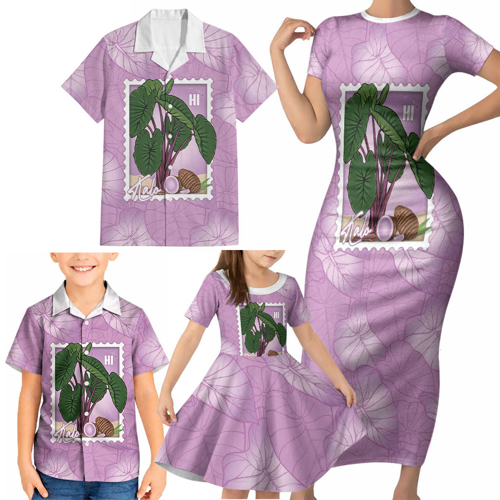 Aloha Hawaii Kalo Family Matching Short Sleeve Bodycon Dress and Hawaiian Shirt Hawaiian Taro Leaves Stylized Stamp LT14 - Polynesian Pride