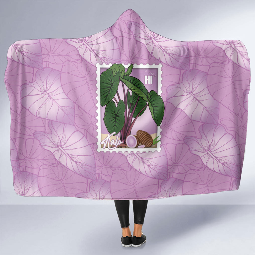 Aloha Hawaii Kalo Hooded Blanket Hawaiian Taro Leaves Stylized Stamp LT14 One Size Purple - Polynesian Pride