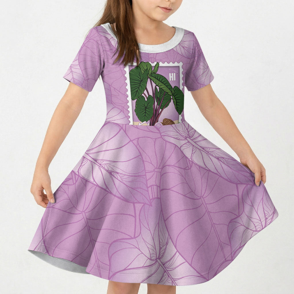 Aloha Hawaii Kalo Kid Short Sleeve Dress Hawaiian Taro Leaves Stylized Stamp