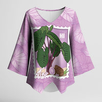 Aloha Hawaii Kalo Kimono Sleeve Blouse Hawaiian Taro Leaves Stylized Stamp LT14 Female Purple - Polynesian Pride