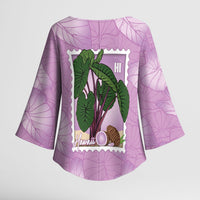 Aloha Hawaii Kalo Kimono Sleeve Blouse Hawaiian Taro Leaves Stylized Stamp LT14 - Polynesian Pride