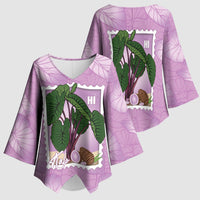 Aloha Hawaii Kalo Kimono Sleeve Blouse Hawaiian Taro Leaves Stylized Stamp LT14 - Polynesian Pride