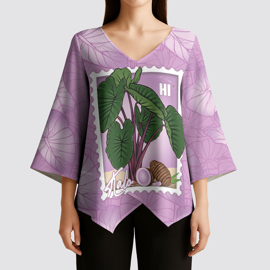 Aloha Hawaii Kalo Kimono Sleeve Blouse Hawaiian Taro Leaves Stylized Stamp LT14 - Polynesian Pride