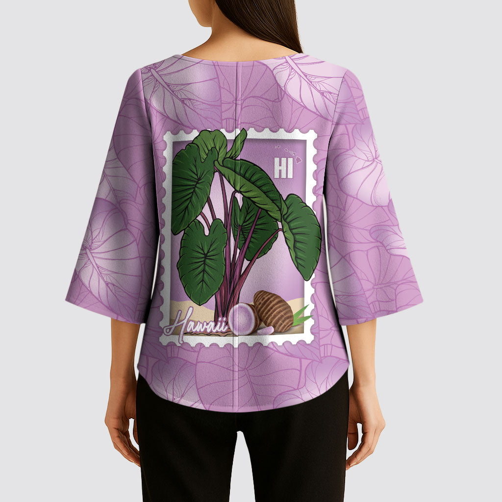 Aloha Hawaii Kalo Kimono Sleeve Blouse Hawaiian Taro Leaves Stylized Stamp LT14 - Polynesian Pride