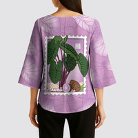 Aloha Hawaii Kalo Kimono Sleeve Blouse Hawaiian Taro Leaves Stylized Stamp LT14 - Polynesian Pride