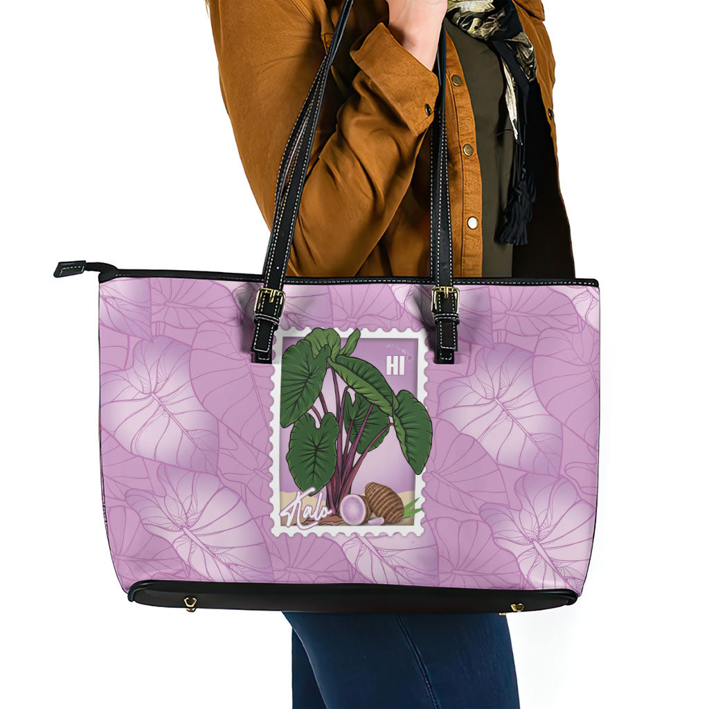 Aloha Hawaii Kalo Leather Tote Bag Hawaiian Taro Leaves Stylized Stamp LT14 - Polynesian Pride