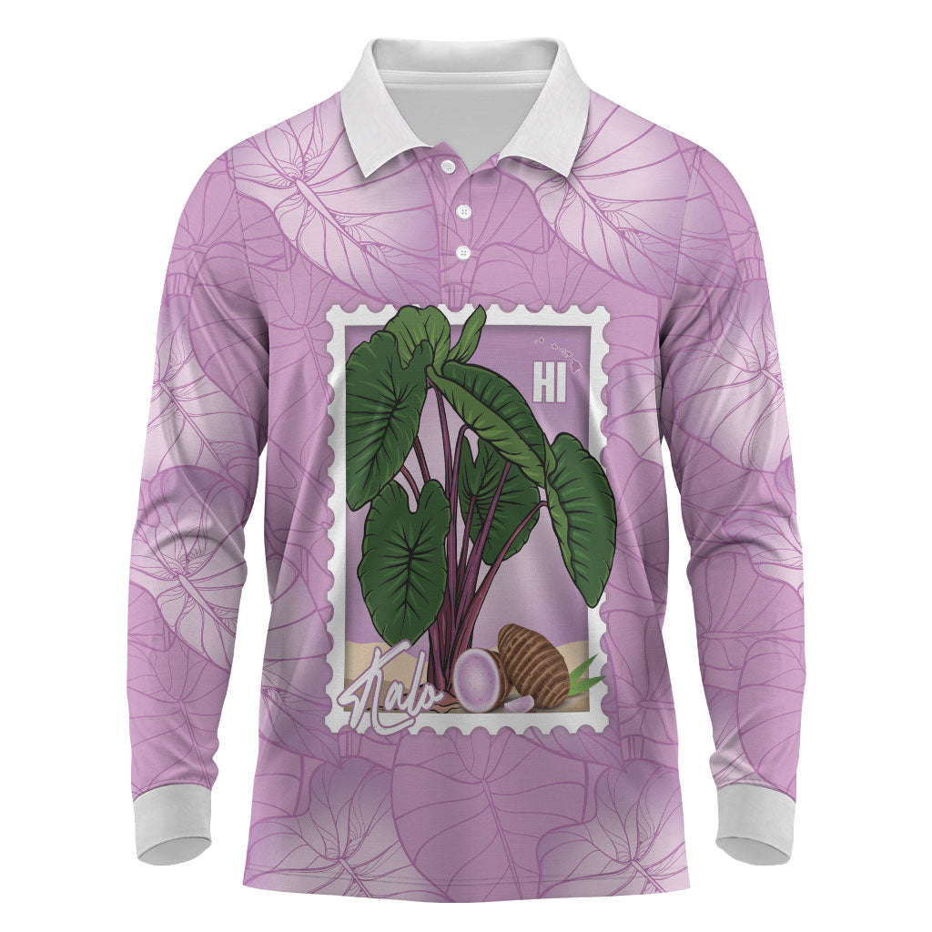Aloha Hawaii Kalo Long Sleeve Polo Shirt Hawaiian Taro Leaves Stylized Stamp LT14 Purple - Polynesian Pride
