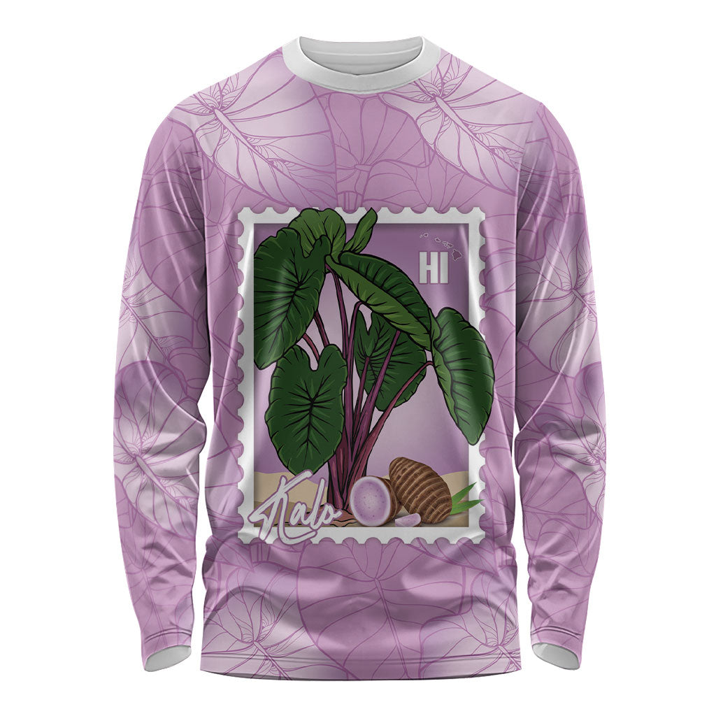Aloha Hawaii Kalo Long Sleeve Shirt Hawaiian Taro Leaves Stylized Stamp LT14 Unisex Purple - Polynesian Pride