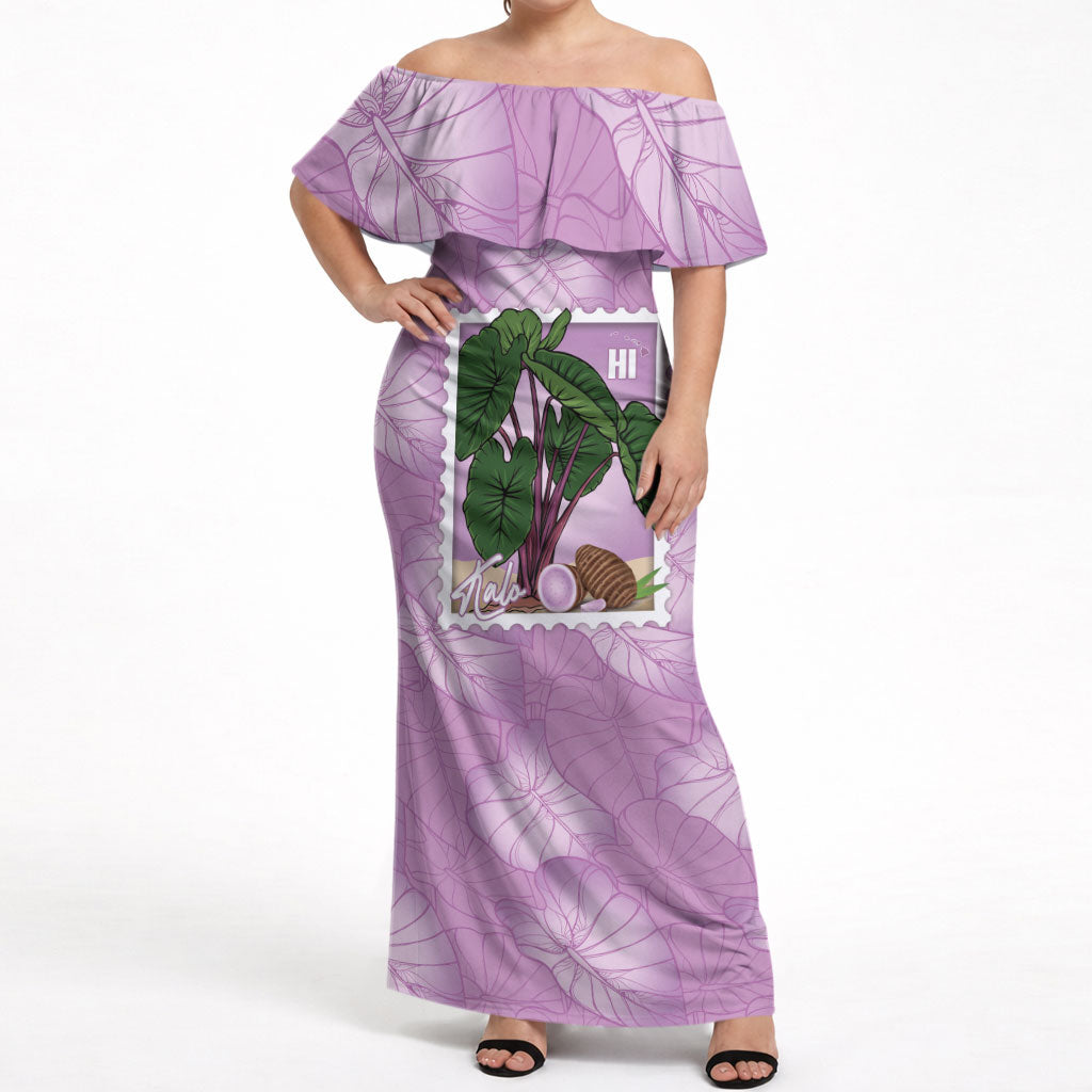 Aloha Hawaii Kalo Off Shoulder Maxi Dress Hawaiian Taro Leaves Stylized Stamp LT14 Women Purple - Polynesian Pride
