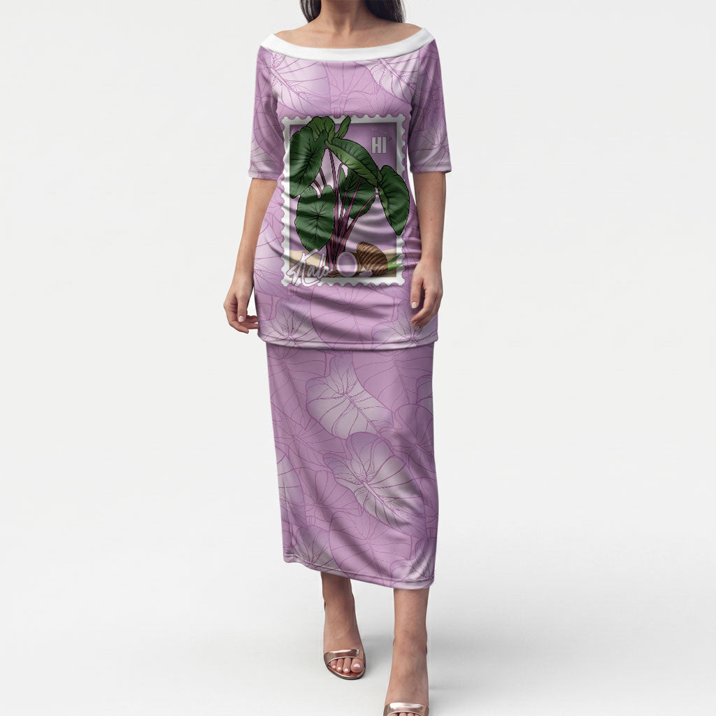 Aloha Hawaii Kalo Puletasi Hawaiian Taro Leaves Stylized Stamp LT14 Long Dress Purple - Polynesian Pride