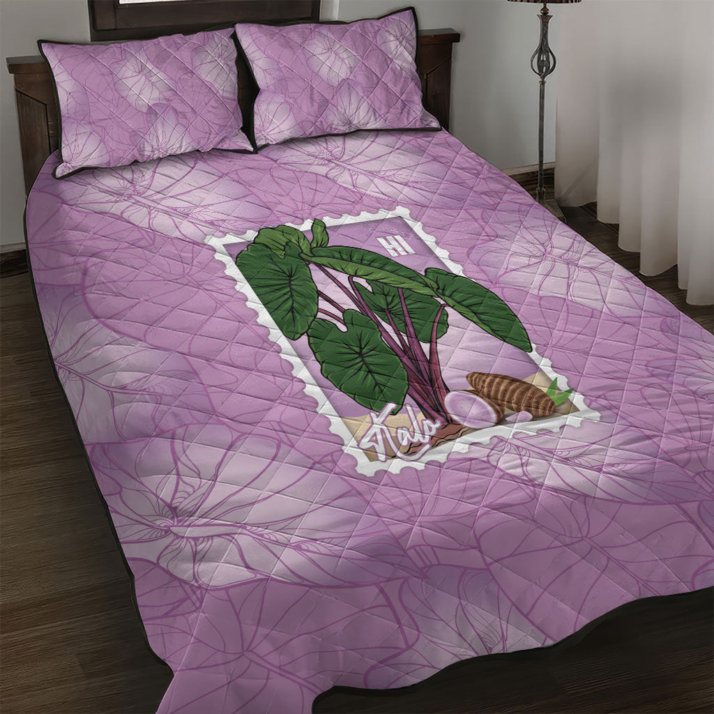 Aloha Hawaii Kalo Quilt Bed Set Hawaiian Taro Leaves Stylized Stamp LT14 Purple - Polynesian Pride