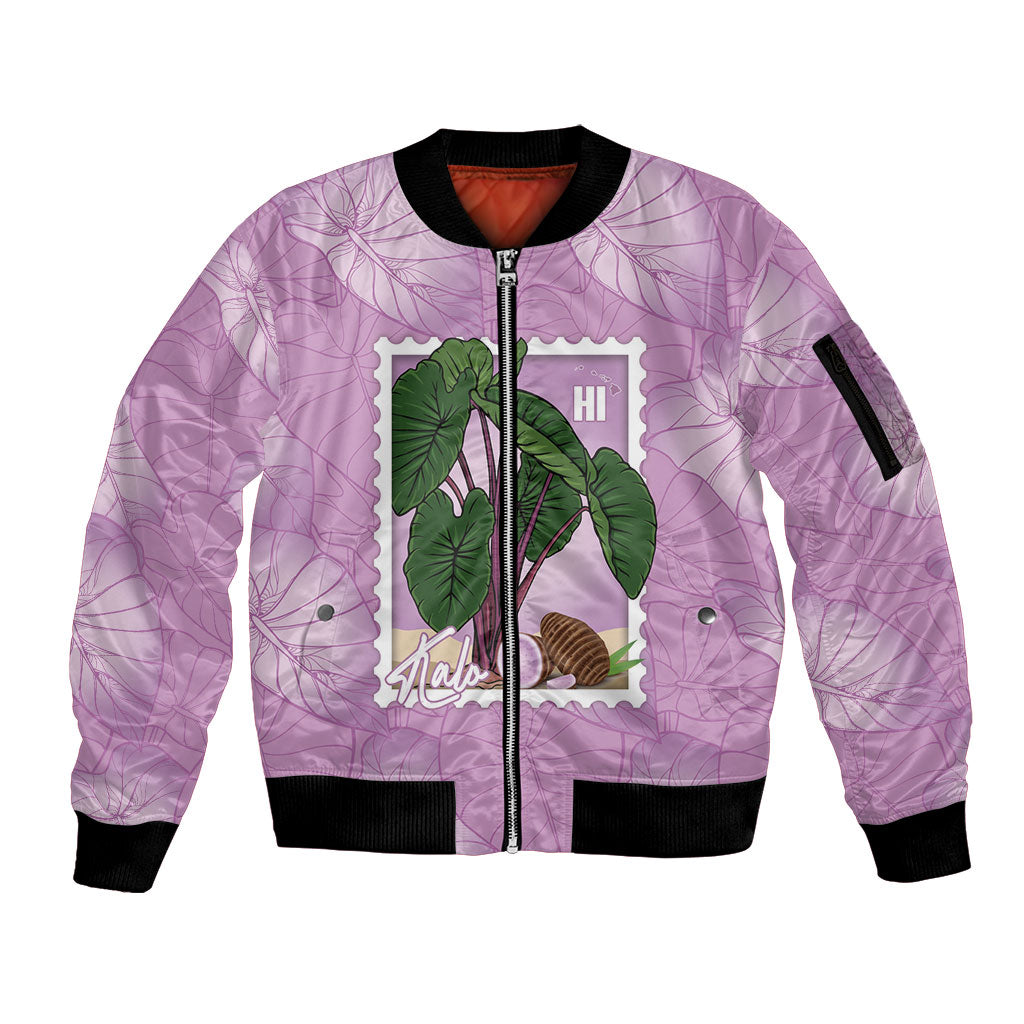 Aloha Hawaii Kalo Sleeve Zip Bomber Jacket Hawaiian Taro Leaves Stylized Stamp LT14 Unisex Purple - Polynesian Pride