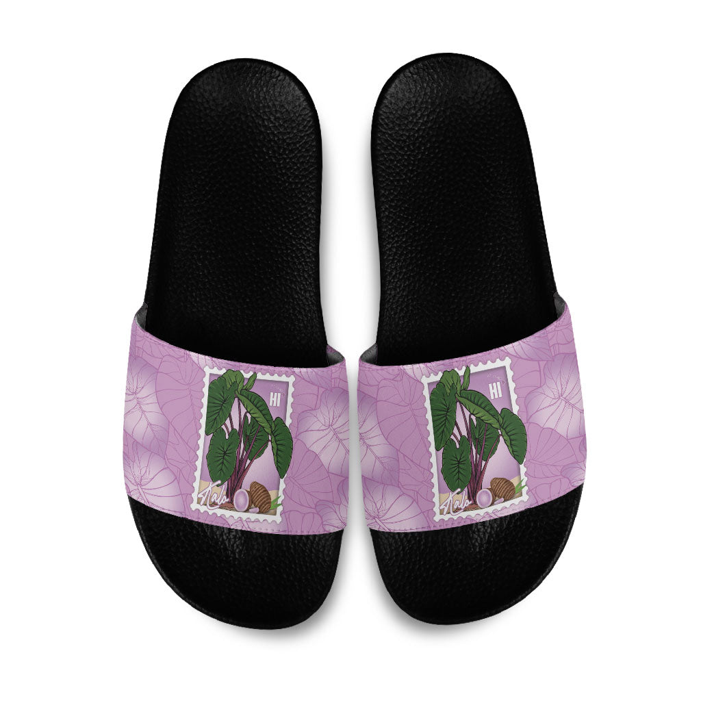 Aloha Hawaii Kalo Slide Sandals Hawaiian Taro Leaves Stylized Stamp LT14 Purple - Polynesian Pride