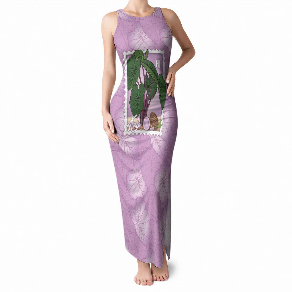 Aloha Hawaii Kalo Tank Maxi Dress Hawaiian Taro Leaves Stylized Stamp
