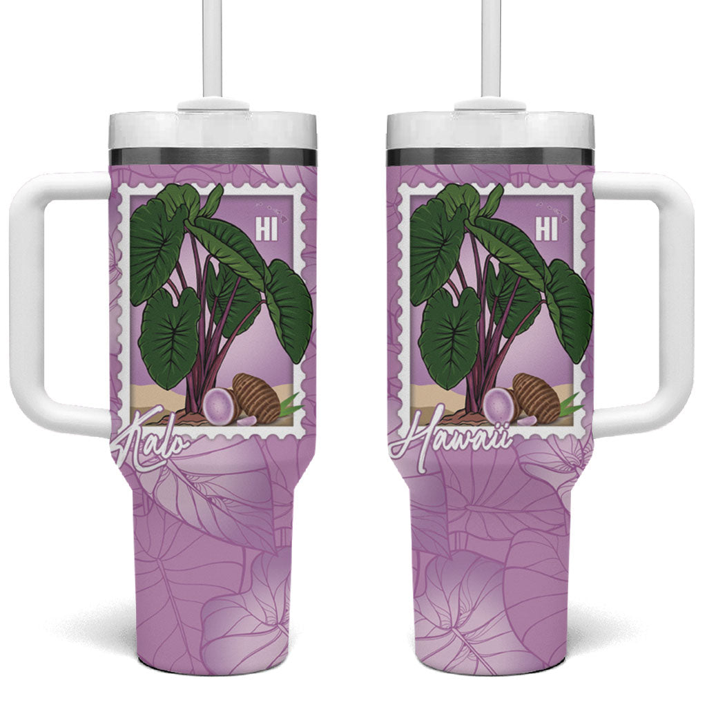Aloha Hawaii Kalo Tumbler With Handle Hawaiian Taro Leaves Stylized Stamp LT14 One Size: 40 oz Purple - Polynesian Pride