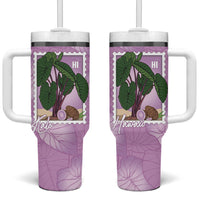 Aloha Hawaii Kalo Tumbler With Handle Hawaiian Taro Leaves Stylized Stamp LT14 One Size: 40 oz Purple - Polynesian Pride