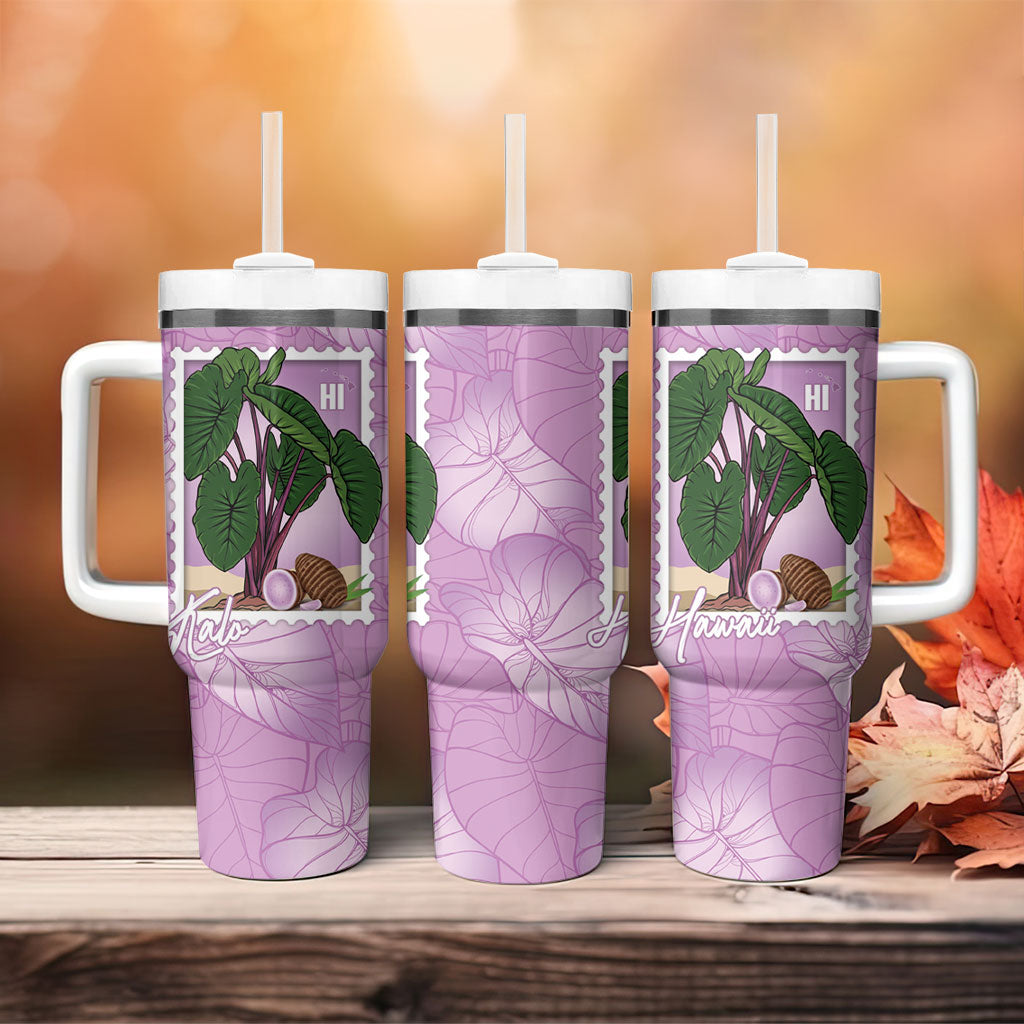 Aloha Hawaii Kalo Tumbler With Handle Hawaiian Taro Leaves Stylized Stamp LT14 - Polynesian Pride