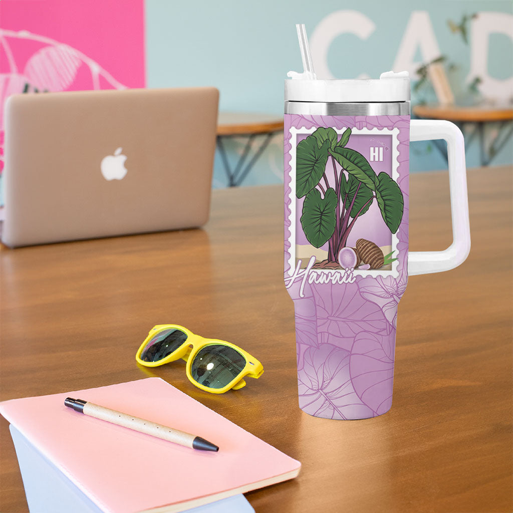 Aloha Hawaii Kalo Tumbler With Handle Hawaiian Taro Leaves Stylized Stamp LT14 - Polynesian Pride