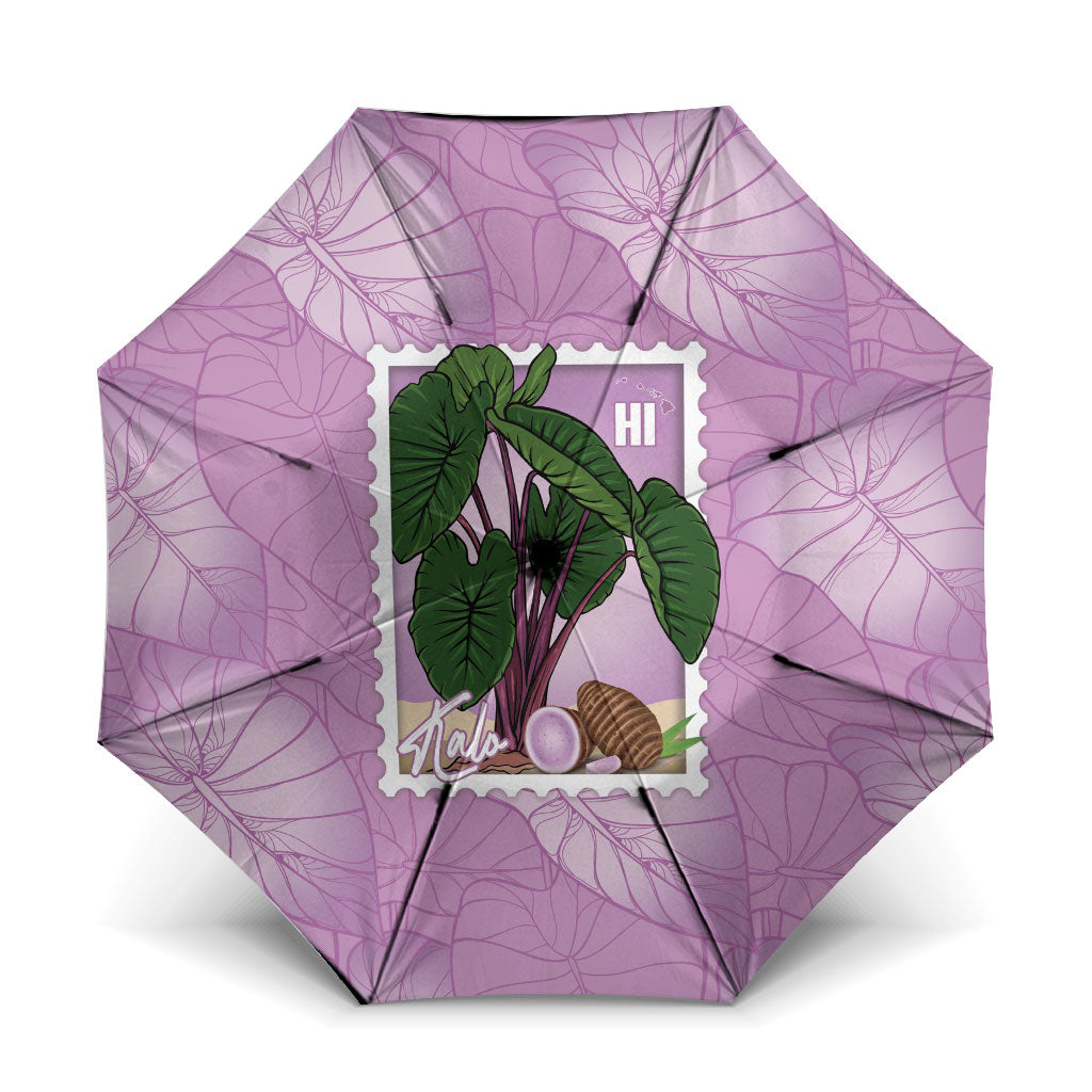 Aloha Hawaii Kalo Umbrella Hawaiian Taro Leaves Stylized Stamp LT14 One Size Folded 11.42 inch Opened Diameter 37.4 inch Purple - Polynesian Pride