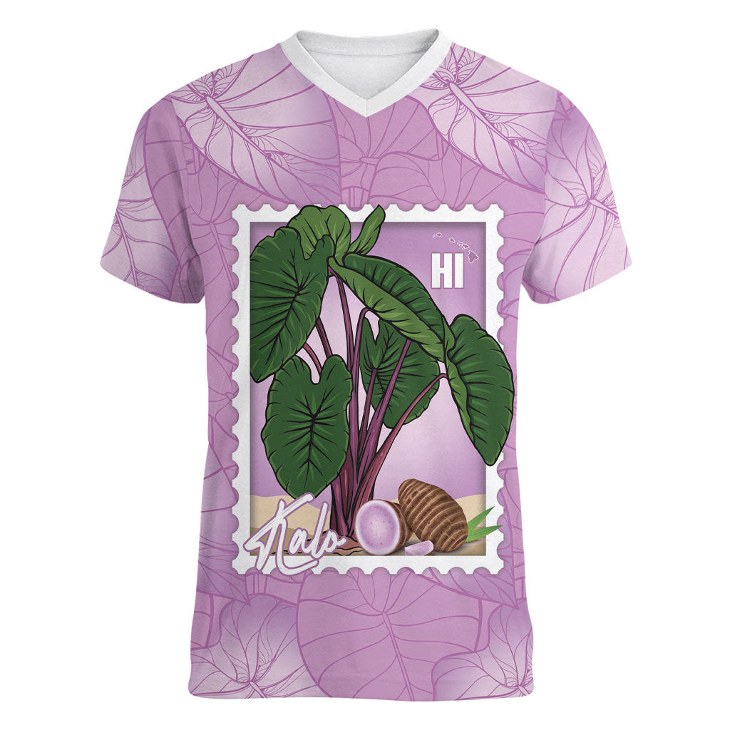 Aloha Hawaii Kalo Women V-Neck T-Shirt Hawaiian Taro Leaves Stylized Stamp