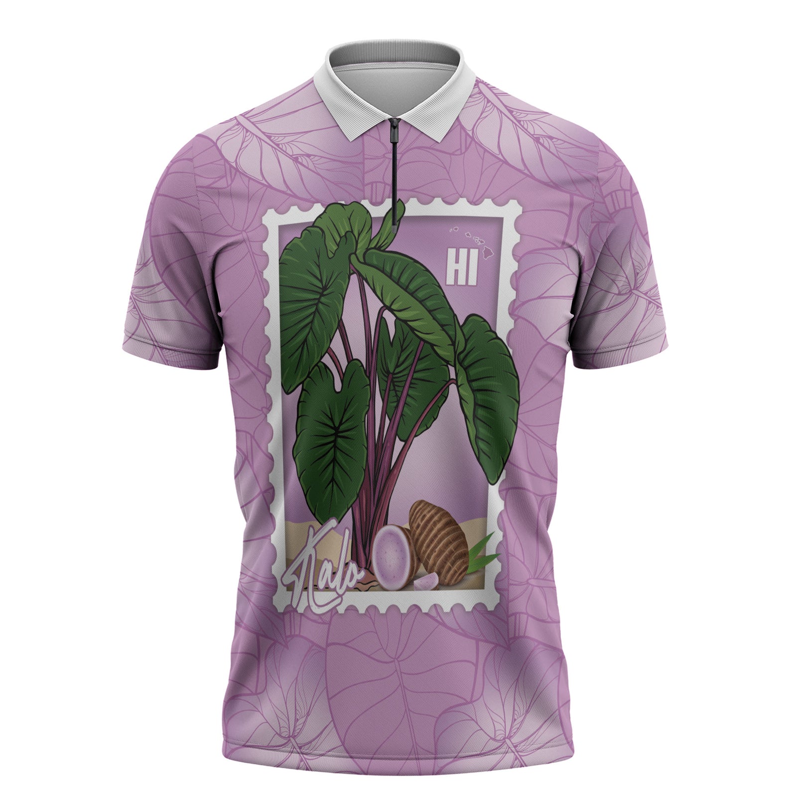 Aloha Hawaii Kalo Zipper Polo Shirt Hawaiian Taro Leaves Stylized Stamp LT14 Purple - Polynesian Pride
