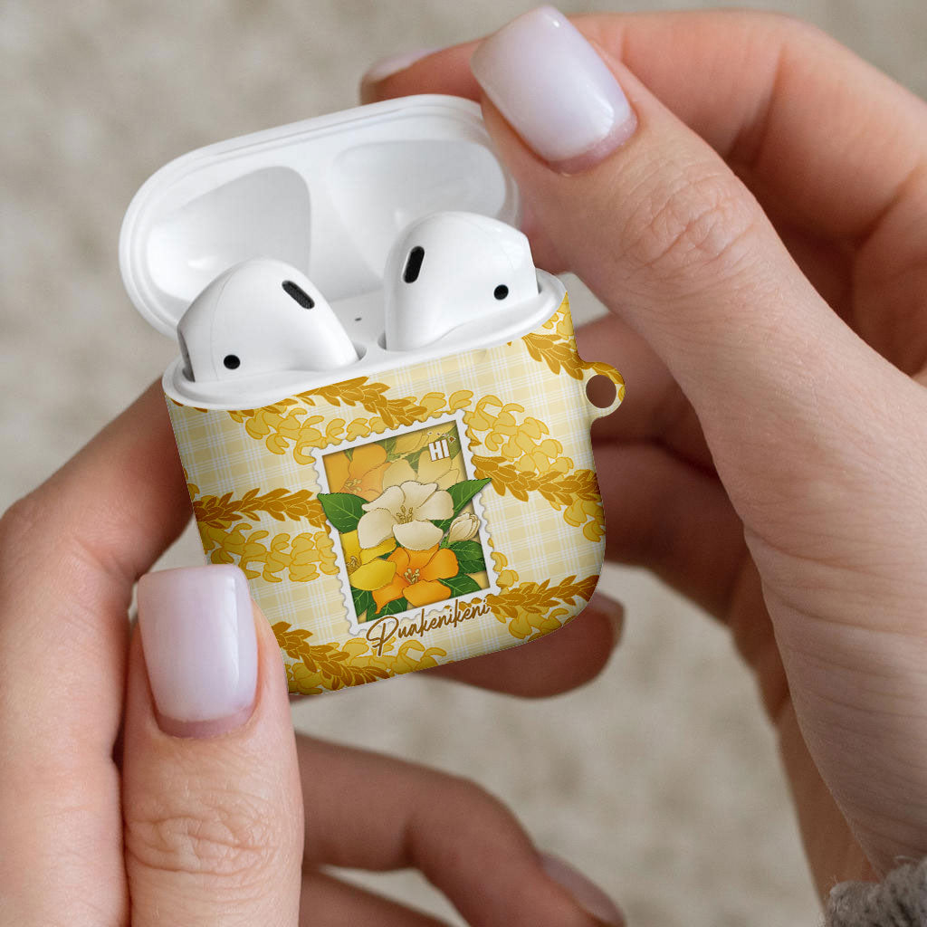 Aloha Hawaii Puakenikeni AirPods Case Hawaiian Lei Palaka Motifs Stylized Stamp LT14 - Polynesian Pride